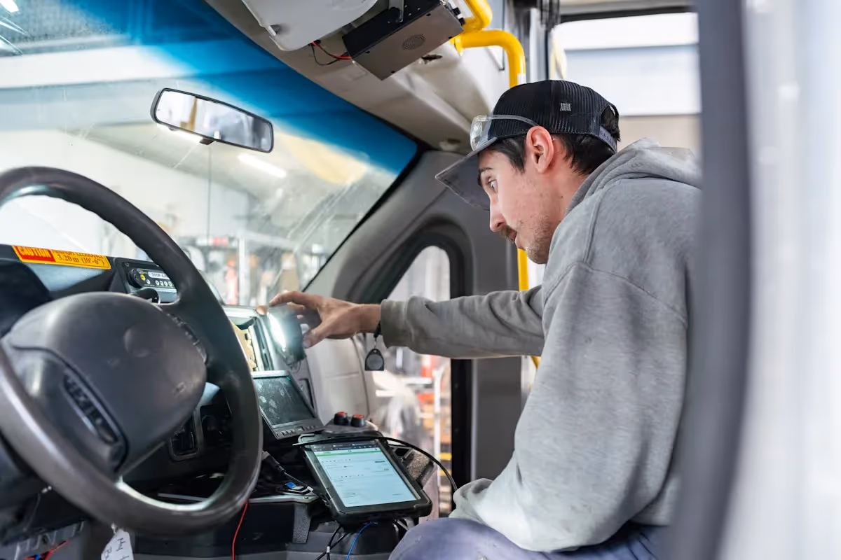 Employee completing a truck CVIP Inspection