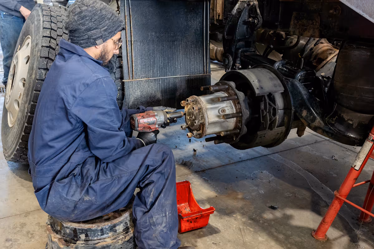Diesel mechanic performing trailer repair services in Edmonton, AB